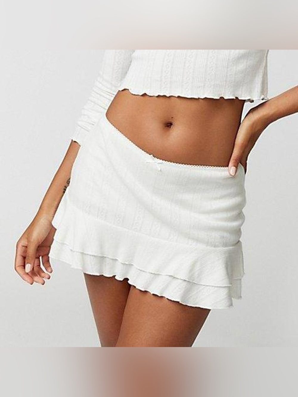 Out From Under White Ruffled Knit Mini Skirt